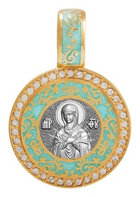 Нательная иконка Божьей Матери "Семистрельная" из серебра с фианитами