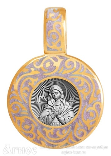 Нательная иконка Божьей Матери "Умиление" из серебра, фото 1