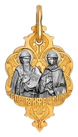 Нательная иконка Петра и Февронии из серебра 