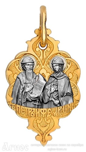 Нательная иконка Петра и Февронии из серебра , фото 1