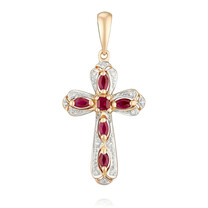 Православный крест с бриллиантами, рубинами из золота