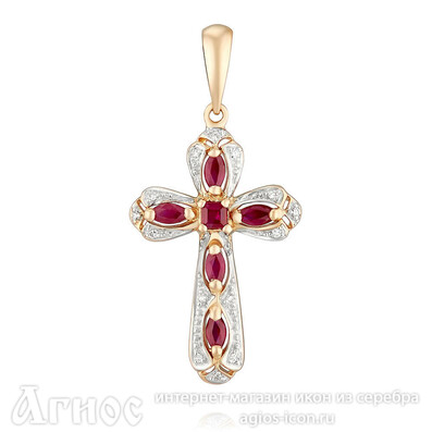 Православный крест с бриллиантами, рубинами из золота, фото 1