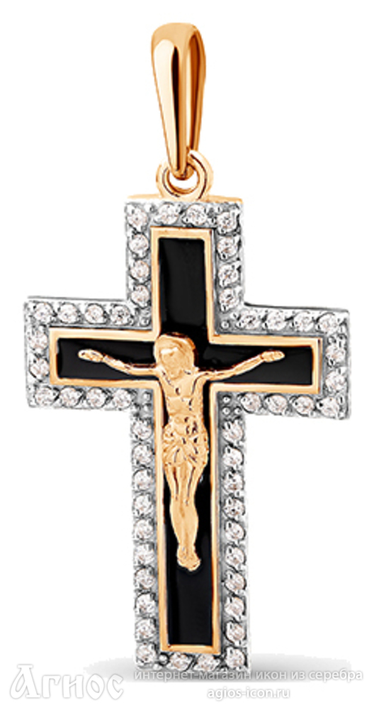 Золотой крестик с фианитами и черной эмалью - Купить нательный крестик сдоставкой - Агиос: православный интернет-магазин