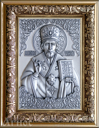 Серебряная икона Николая Мирликийсого Чудотворца, фото 1