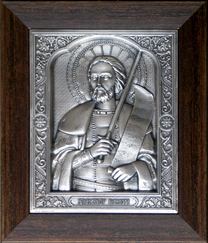 Икона  Александра Невского из серебра в классическом багете