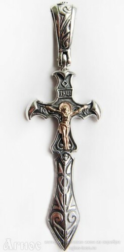 Серебряный мужской крест "Клинок" с золотой накладкой, фото 1