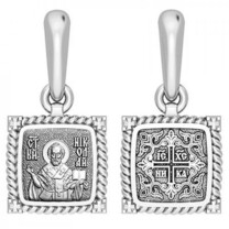Нательная иконка св Николая из белого серебра