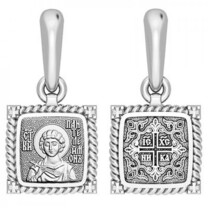 Нательная иконка Пантелеимона из серебра квадратная 