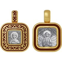 Нательная иконка  Пантелеимона из серебра с позолотой 