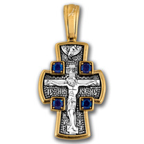 Нательный крест Распятие c иконой Ангела Хранителя с аметистами