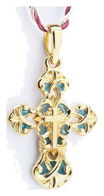Резной позолоченный крестик с голубой эмалью