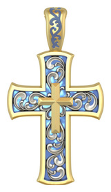 Позолоченный крестик для девушки с эмалью