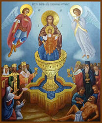 Рукописная икона образа пресвятой Богородицы Живоносный Источник