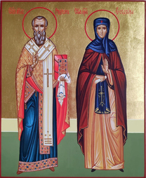 Рукописная икона Апостола Родиона и преподобной Феодоры Александрийской